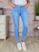 Skinny, szaggatott, öves, világoskék farmernadrág S-XXL-ig
