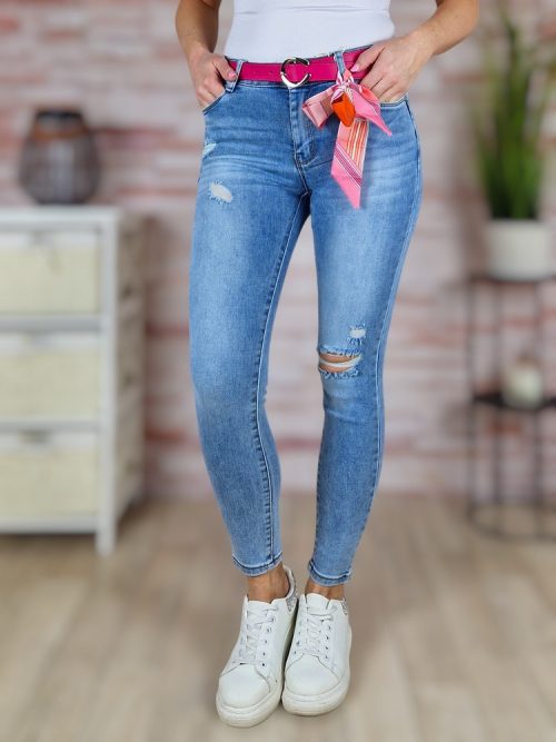 Skinny, világoskék, pink öves farmernadrág S-XXL-ig