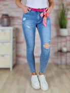Skinny, világoskék, pink öves farmernadrág S-XXL-ig
