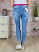 Skinny, világoskék, pink öves farmernadrág S-XXL-ig
