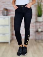 Skinny, díszgombos, fekete farmernadrág XS-XL-ig