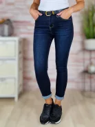 Skinny fazonú, öves, sötétkék farmernadrág 26-32-ig