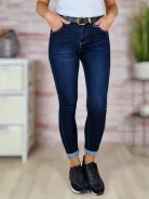 Skinny fazonú, öves, sötétkék farmernadrág 26-32-ig