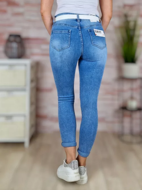Slim fit, öves, csőszárú, kék farmernadrág S-XXL-ig