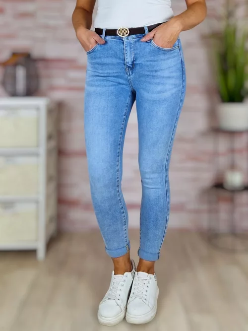 Skinny, koptatott, öves, világoskék farmernadrág XS-XL-ig