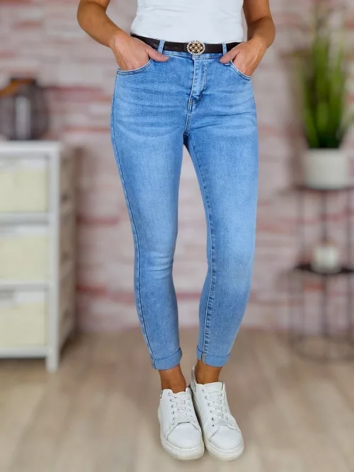 Skinny, koptatott, öves, világoskék farmernadrág XS-XL-ig
