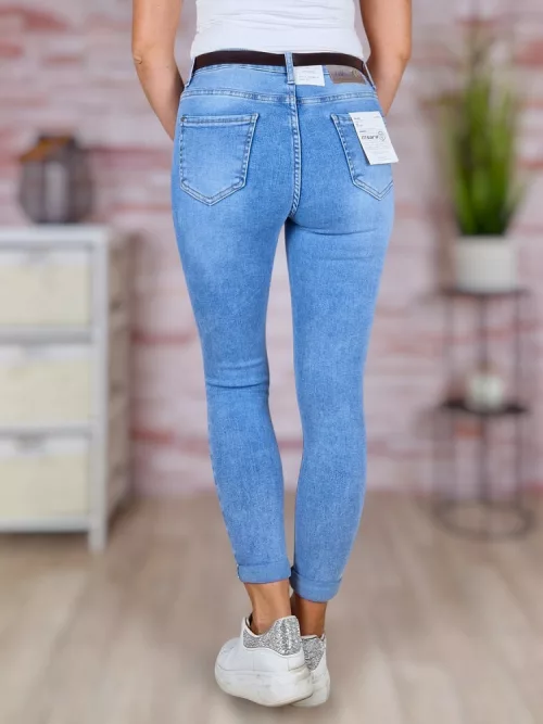 Skinny, koptatott, öves, világoskék farmernadrág XS-XL-ig
