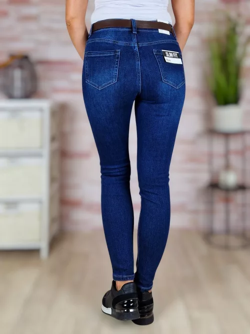 Slim fit fazonú, öves, sötétkék farmernadrág S-XXL-ig