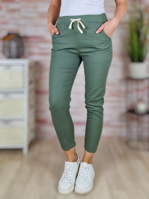 Gumis derekú, len anyagú, khaki nadrág S-M,M-L,L-XL,XL-XXL