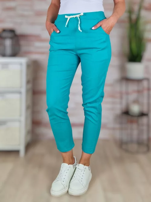 Gumis derekú, len anyagú, türkiz nadrág S-M,M-L,L-XL,XL-XXL