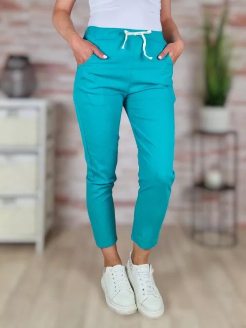 Gumis derekú, len anyagú, türkiz nadrág S-M,M-L,L-XL,XL-XXL