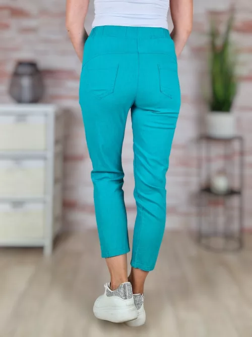 Gumis derekú, len anyagú, türkiz nadrág S-M,M-L,L-XL,XL-XXL