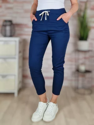   Gumis derekú, len anyagú, sötétkék nadrág S-M,M-L,L-XL,XL-XXL