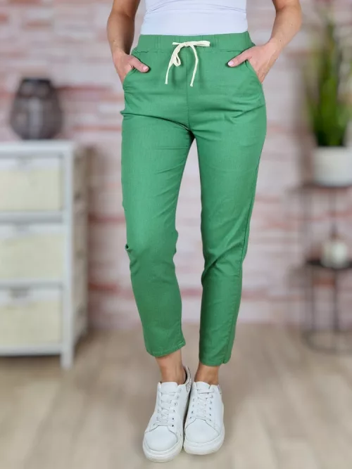 Gumis derekú, len anyagú, zöld nadrág S-M,M-L,L-XL,XL-XXL