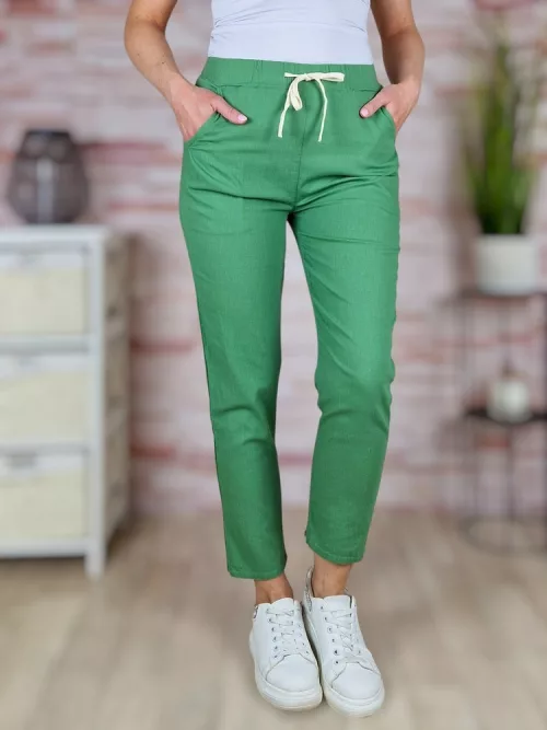 Gumis derekú, len anyagú, zöld nadrág S-M,M-L,L-XL,XL-XXL