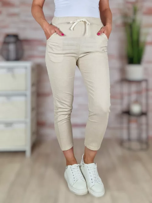 Gumis derekú, len anyagú, bézs nadrág S-M,M-L,L-XL,XL-XXL