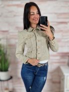 Gombos és zsebes, puffos ujjú, drapp farmerkabát XS-XL-ig