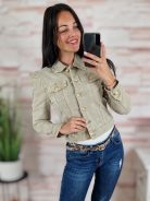 Gombos és zsebes, puffos ujjú, drapp farmerkabát XS-XL-ig