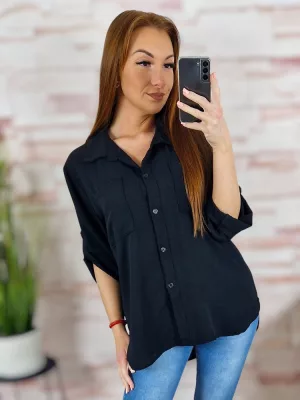 Végig gombos, roll-up ujjú, hátul hosszított felső L-XL