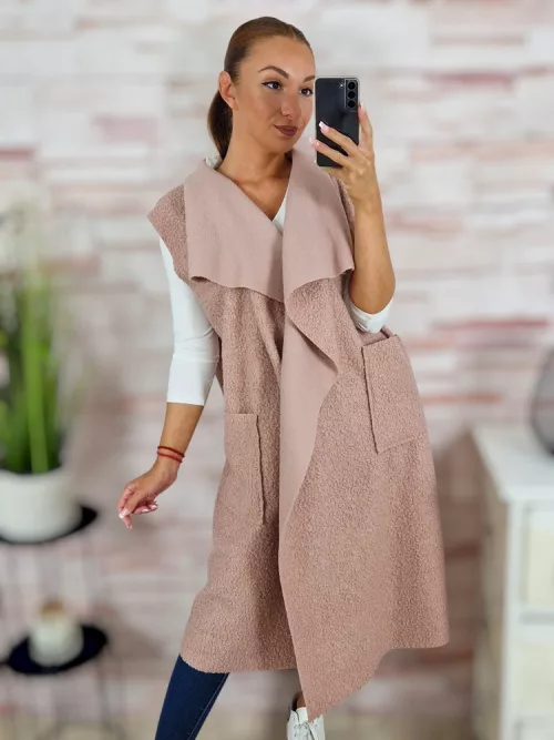 Nyitott, zsebes, hosszú, buklé mellény XL-XXL