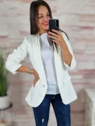 Karcsúsított, húzott ujjú, válltöméses fehér blézer S-XL-ig