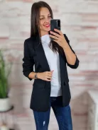 Karcsúsított, húzott ujjú, válltöméses, fekete blézer S-XL-ig