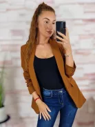 Karcsúsított, húzott ujjú, válltöméses rozsdabarna blézer S-XL-ig