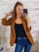 Karcsúsított, húzott ujjú, válltöméses rozsdabarna blézer S-XL-ig