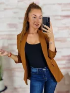 Karcsúsított, húzott ujjú, válltöméses rozsdabarna blézer S-XL-ig