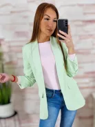 Karcsúsított, húzott ujjú, válltöméses, világoszöld blézer S-XL-ig