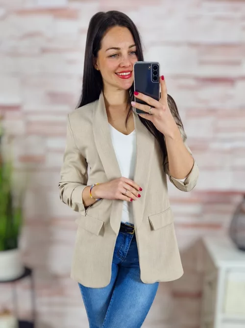 Karcsúsított, húzott ujjú, drapp blézer S-XL-ig