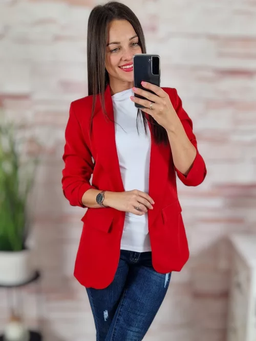 Karcsúsított, húzott ujjú, piros blézer S-XL-ig