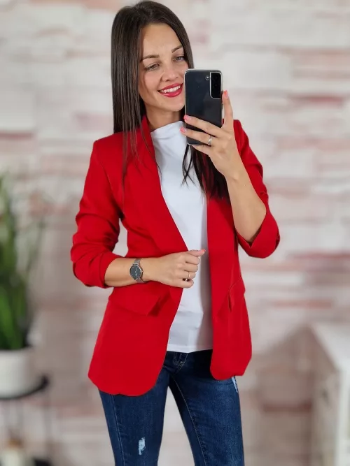Karcsúsított, húzott ujjú, piros blézer S-XL-ig