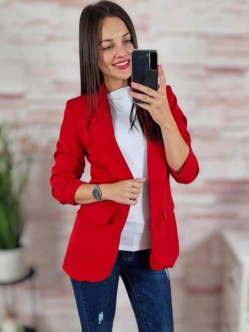 Karcsúsított, húzott ujjú, piros blézer S-XL-ig