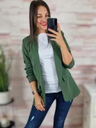 Karcsúsított, húzott ujjú, válltöméses, khaki blézer S-XL-ig