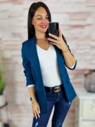 Karcsúsított, húzott ujjú, acélkék blézer S-XL-ig