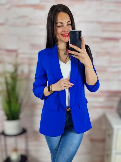 Karcsúsított, húzott ujjú, királykék blézer S-XL-ig