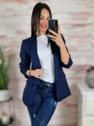 Karcsúsított, húzott ujjú, válltöméses, sötétkék blézer S-XL-ig