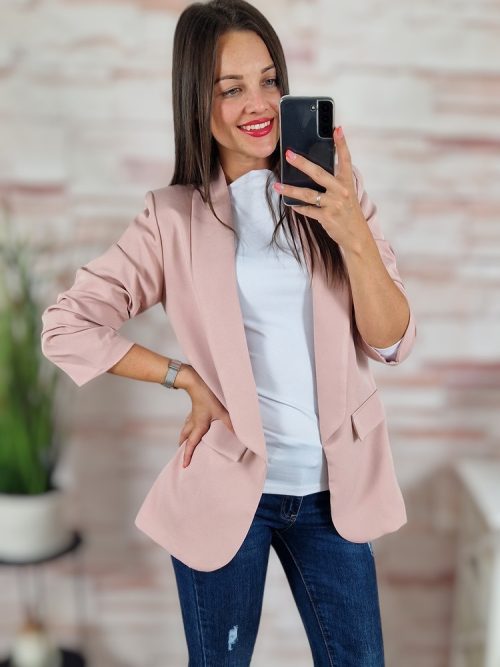 Karcsúsított, húzott ujjú, rózsaszín blézer S-XL-ig