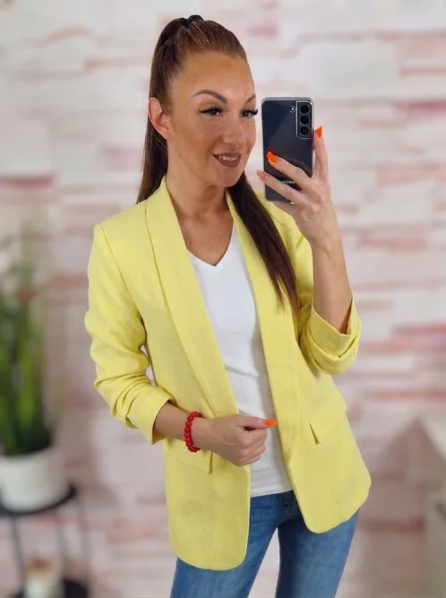 Karcsúsított, húzott ujjú, sárga blézer S-XL-ig