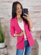 Karcsúsított, húzott ujjú, válltöméses, pink blézer S-XL-ig