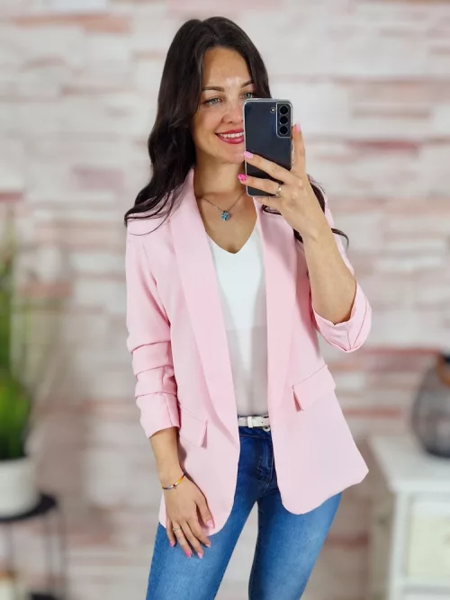 Karcsúsított, húzott ujjú, babarózsaszín blézer S-XL-ig