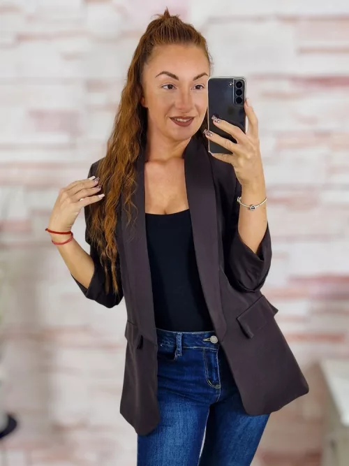 Karcsúsított, húzott ujjú, válltöméses sötétbarna blézer S-XL-ig