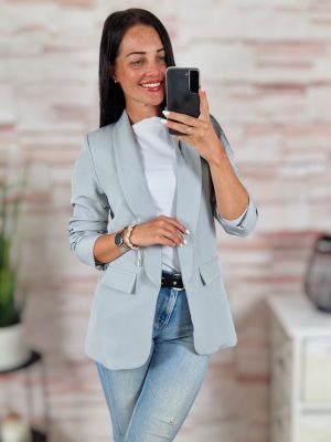   Karcsúsított, húzott ujjú, világosszürke blézer S-XL-ig