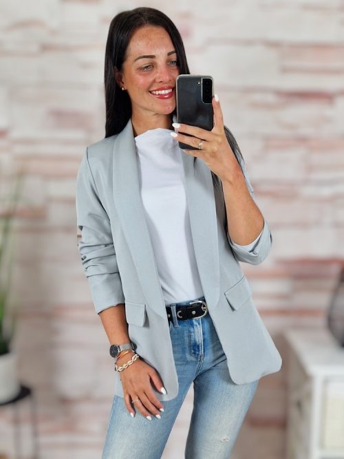 Karcsúsított, húzott ujjú, világosszürke blézer S-XL-ig