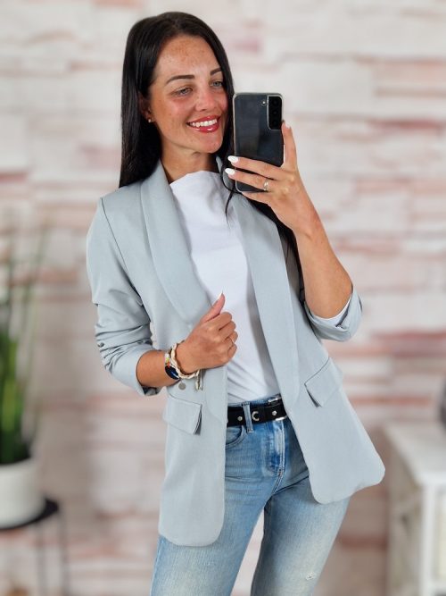 Karcsúsított, húzott ujjú, világosszürke blézer S-XL-ig