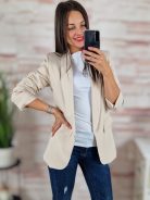 Karcsúsított, húzott ujjú, válltöméses, bézs blézer S-XL-ig