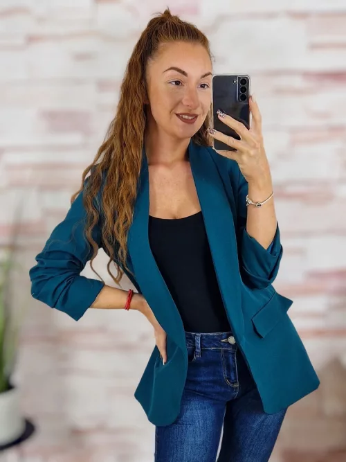Karcsúsított, húzott ujjú, válltöméses blézer S-XL-ig