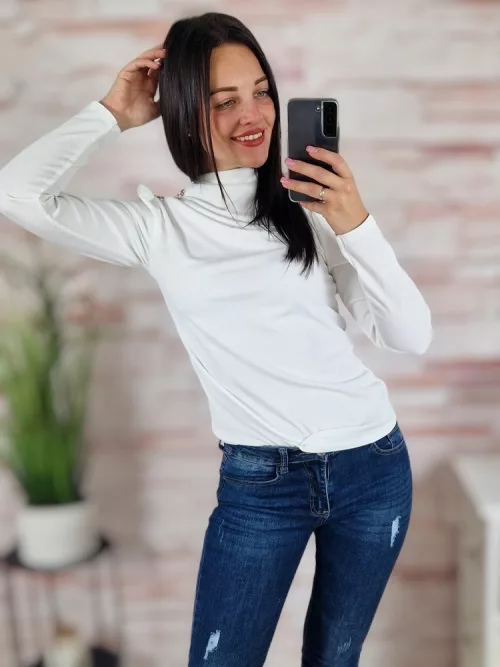 Puffos ujjú, bordázott anyagú, díszgombos felső XS-S-M