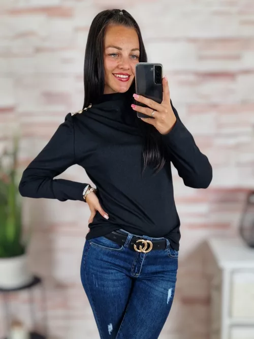 Puffos ujjú, bordázott anyagú, díszgombos felső XS-S-M